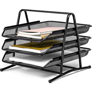 Documentenbak Metalen bureau-organizer, stevig design bureauplank met 3 opbergvakken voor brievenbak - snel bestellen (zwart)