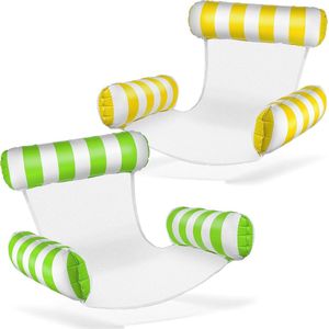 Luchtmatras zwembad, opblaasbare stoel, waterstoel met rugleuning en armleuningen, zwemzitting, zwembadstoel, zonnestoel, waterrelaxstoel (groen/wit + geel/wit)