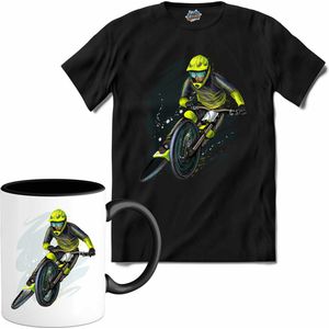 BMX Fiets Freestyle | Mountainbike sport kleding - T-Shirt met mok - Unisex - Zwart - Maat L