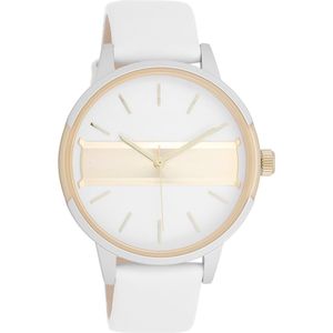 OOZOO Timepieces - Zilverkleurig/champagne horloge met witte leren band - C11150