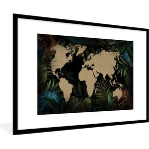 Fotolijst incl. Poster - Wereldkaart - Tropische Planten - Bladeren - 90x60 cm - Posterlijst