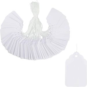 500 stuks prijskaarten 30 mm x 48 mm label wit etiket met wit dun katoenen touw voor kleding sieraden display