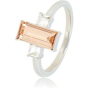 *My Bendel - Zilveren ring met zacht roze steen - Zilveren ring met zachtroze kristal steen - Met luxe cadeauverpakking