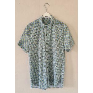 Overhemd korte mouw - blouse - heren - oker - grafische print - maat S