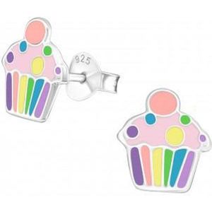 Oorbellen meisje | Zilveren kinderoorbellen | Zilveren oorstekers, kleurige cupcakes