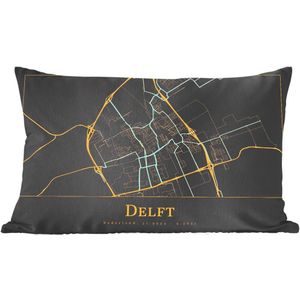 Sierkussens - Kussentjes Woonkamer - 50x30 cm - Kaart - Delft - Goud - Zwart