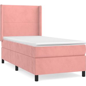 vidaXL-Boxspring-met-matras-fluweel-roze-90x200-cm