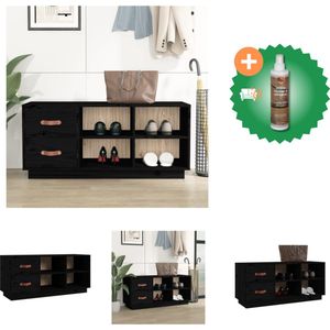 vidaXL Schoenenbank 100x34x45 cm massief grenenhout zwart - Schoenenkast - Inclusief Houtreiniger en verfrisser