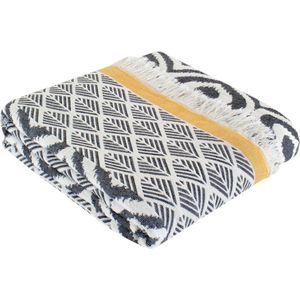 Fienzi - Plaid Throw - Comfort - 135x170 cm - Zwart & Geel - Throw Blanket - TV-deken - %100 Katoen - Black & Yellow