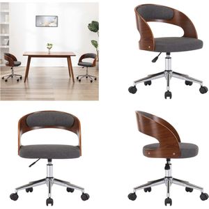 vidaXL Kantoorstoel draaibaar gebogen hout en stof grijs - Kantoorstoel - Kantoorstoelen - Stoel - Stoelen
