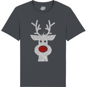 Rendier Buddy - Foute Kersttrui Kerstcadeau - Dames / Heren / Unisex Kleding - Grappige Kerst Outfit - Glitter Look - T-Shirt - Unisex - Mouse Grijs - Maat 4XL