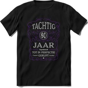 80 Jaar Legendarisch Gerijpt T-Shirt | Paars - Grijs | Grappig Verjaardag en Feest Cadeau Shirt | Dames - Heren - Unisex | Tshirt Kleding Kado | - Zwart - XXL