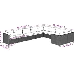 VidaXL 9-delige Loungeset met Kussens - Poly Rattan Zwart