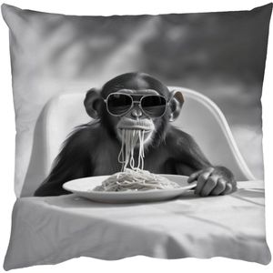 Sierkussens - Kussentjes Woonkamer - 50x50 cm - Aap - Spaghetti - Zonnebril - Zwart wit - Cool - Dier