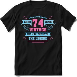 74 Jaar Legend - Feest kado T-Shirt Heren / Dames - Licht Blauw / Licht Roze - Perfect Verjaardag Cadeau Shirt - grappige Spreuken, Zinnen en Teksten. Maat 3XL