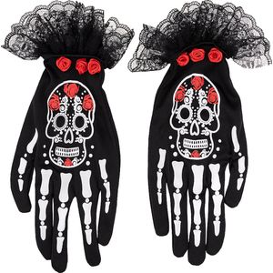 FUNIDELIA Day of the Dead Catrina Handschoenen voor vrouwen - Zwart