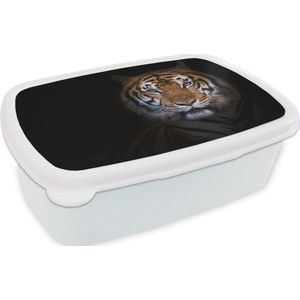 Broodtrommel Wit - Lunchbox - Brooddoos - Tijger - Dier - Portret - 18x12x6 cm - Volwassenen