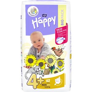 Bella Baby Happy Luiers Maat 4 Maxi Plus 9-20 kg (62 stuks), vochtindicator, Flexi Fit, premium kwaliteit luiers