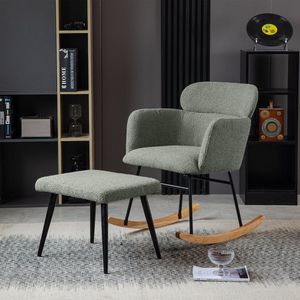 Sweiko Schommelstoel met hocker, rubberhouten frame, teddy suède loungestoel