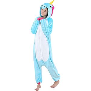 Eenhoorn Blauw Onesie Pak Kostuum Outfit Huispak Jumpsuit Verkleedpak - Verkleedkleding - Halloween & Carnaval - SnugSquad - Kinderen & Volwassenen - Unisex - Maat S voor Lichaamslengte (146 - 159 cm)