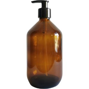 24DOTS Living Zeepdispenser | 500 ml Bruin Amber Glas | Zeeppompje | Zeeppomp | Met Zwart Pompje