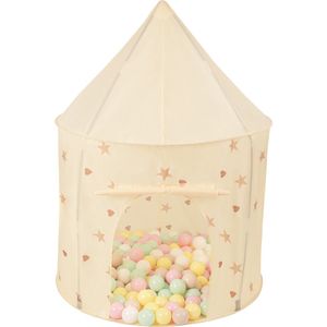 Selonis Kindertent Speeltenten 100X130cm/200 Ballen In Paviljoenvorm Voor Kinderen Eenvoudig Op te zetten Draagbaar Speelhuisje Voor Binnen En Buiten, Licht Beige: Pastel Beige/Pastel Geel/Wit/Mint/Po