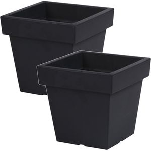 Prosperplast Plantenbak Square - 2x - antraciet - vierkant - 24 x 22 cm - kunststof - binnen en buiten
