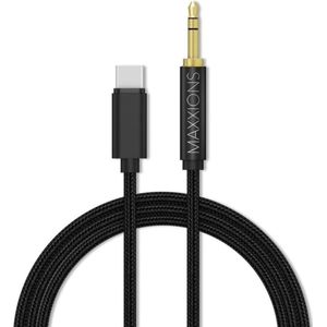 Gevlochten USB-C naar Headphone Jack Audio Aux Kabel (1m) - Zwart - Geschikt voor Samsung/OnePlus/etc
