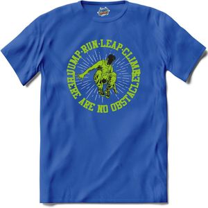 Run , Leap and Climb | Free Running - Free Runner - T-Shirt - Unisex - Royal Blue - Maat XL