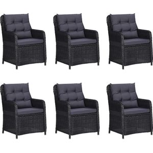 vidaXL 7-delige Tuinset - Poly Rattan - Zwart Tuinstoel - Eetkamerset - Buitentafel - Lounge Set - Patio Meubels