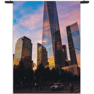 Velours Wandkleed One World Trade Center New York Rechthoek Verticaal XL (210 X 150 CM) - Wandkleden - Met roedes
