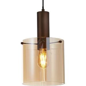 Lund Hanglamp 1 lichts mokka met amber cilinder glas - Modern - Searchlight