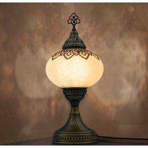 VALVELLO Mozaiek Lamp, Handgemaakte, Nachtlampje, Turkse, Arabisch, Oosterse, Tiffany, Marokkaanse Decoratieve Tafellampen Voor Slaapkamer, Bureau, Woonkamer En Perfecte Cadeau Voor Speciale Dagen - Krk White