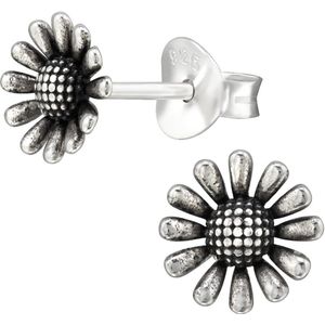Joy|S - Zilveren bloem oorbellen - 7 mm - zonnebloem oorknoppen - geoxideerd