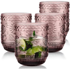 Decoratieve bekerglazen set - paarse kleur - set van 4 - vintage stijl