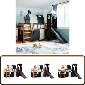 vidaXL Kinderhoogslaper met toren 90x200 cm grenenhout wit en zwart