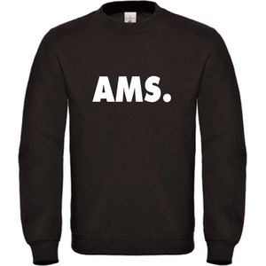 Sweater zwart S AMS. witte opdruk - soBAD. | Amsterdam | Unisex | Sweater heren | Sweater Dames