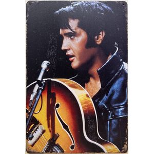 Elvis Presley Bruine gitaar Reclamebord van metaal METALEN-WANDBORD - MUURPLAAT - VINTAGE - RETRO - HORECA- BORD-WANDDECORATIE -TEKSTBORD - DECORATIEBORD - RECLAMEPLAAT - WANDPLAAT - NOSTALGIE -CAFE- BAR -MANCAVE- KROEG- MAN CAVE