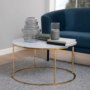 Salontafel Briska Glas Wit Marmer Ø80x44cm - Giga Living