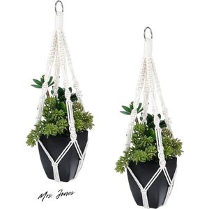 Mrs. Jones 2 stuks hangende plantenmanden boho macramé plantenhangers decoratief gevlochten touw metalen ringen gehaakte plantenhangers buiten woondecoratie 57 cm .