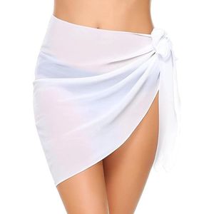 Wikkelrok strandjurk van chiffon – 50 x 180 cm – Met kwastjes – Wit – Luchtige zomerkleding voor dames, ideaal als sarong of strandlaken