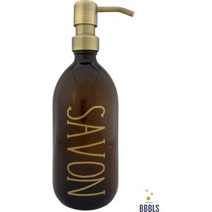 BBBLS Design Dispenser ""Savon"" | Bruin Kunststof | 500ml | RVS / Metaal Pomp Goud | Zeeppomp | Zeepdispenser | Zeephouder
