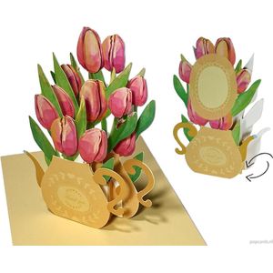 Popcards popupkaarten – Tulpenvaas Verjaardagskaart Huwelijk Bloemen Vaas met Tulpen Vriendschap Felicitatie Huwelijk Beterschap Troost Tulp pop-up kaart 3D wenskaart