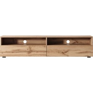 Selsey - REDNAW - TV-meubel met twee lades - 140 cm - Wotan eiken met verlichting