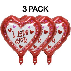 Valentijn cadeautje voor hem - Valentijn cadeautje voor haar - 3-Pack Folie ballonnen - Valentijn ballonnen I Love You - Valentijn decoratie - 46 CM - Valentijns cadeautjes - Valentijnsdag