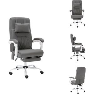 vidaXL Ergonomische Kantoorstoel - Massage en Ligfunctie - Grijs - Kunstleer - 60x64x(112-121)cm - Hoge Rugleuning - Bureaustoel