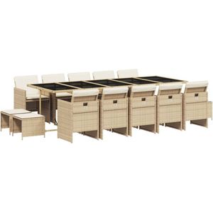 vidaXL 15-delige Tuinset met kussens beige Tuinmeubels - Buitentafels - Lounge Set - Eetkamerset - Patio Furniture