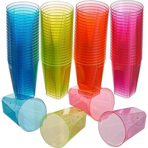 80 Neon Party Bekers (210ml) Plastic Herbruikbaar Vierkant - Glow in the Dark Feestbekers - Perfect voor Feestjes en Verjaardagen