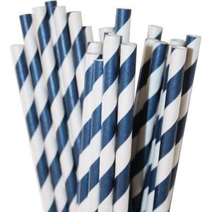 Papieren rietjes marineblauw gestreept - 50 stuks - duurzaam, 100% composteerbaar