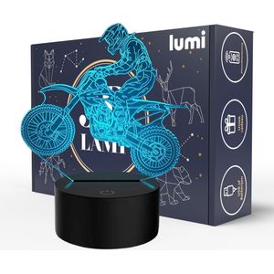 Lumi 3D Lamp - 16 kleuren - Motor - LED Illusie - Bureaulamp - Nachtlampje - Sfeerlamp - Dimbaar - USB of Batterijen - Afstandsbediening - Cadeau voor jongens - Kinderen